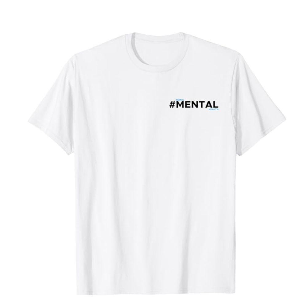 Mens Mental Health T-Shirt in white with #MensMentalHealth Logo on the front